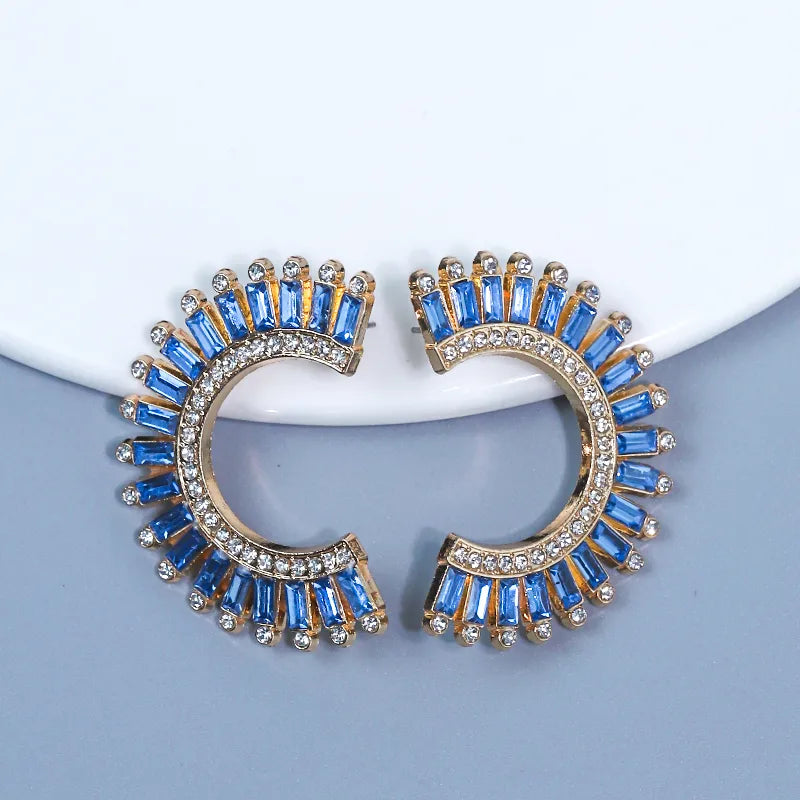 1 Pair Shiny C Shape Inlay Alloy Rhinestones Ear Studs