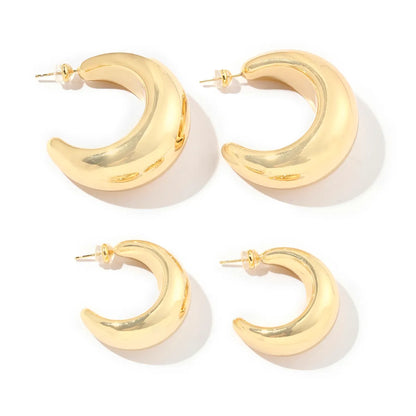 1 Pair Shiny C Shape Polishing Plating Copper 18k Gold Plated Earrings