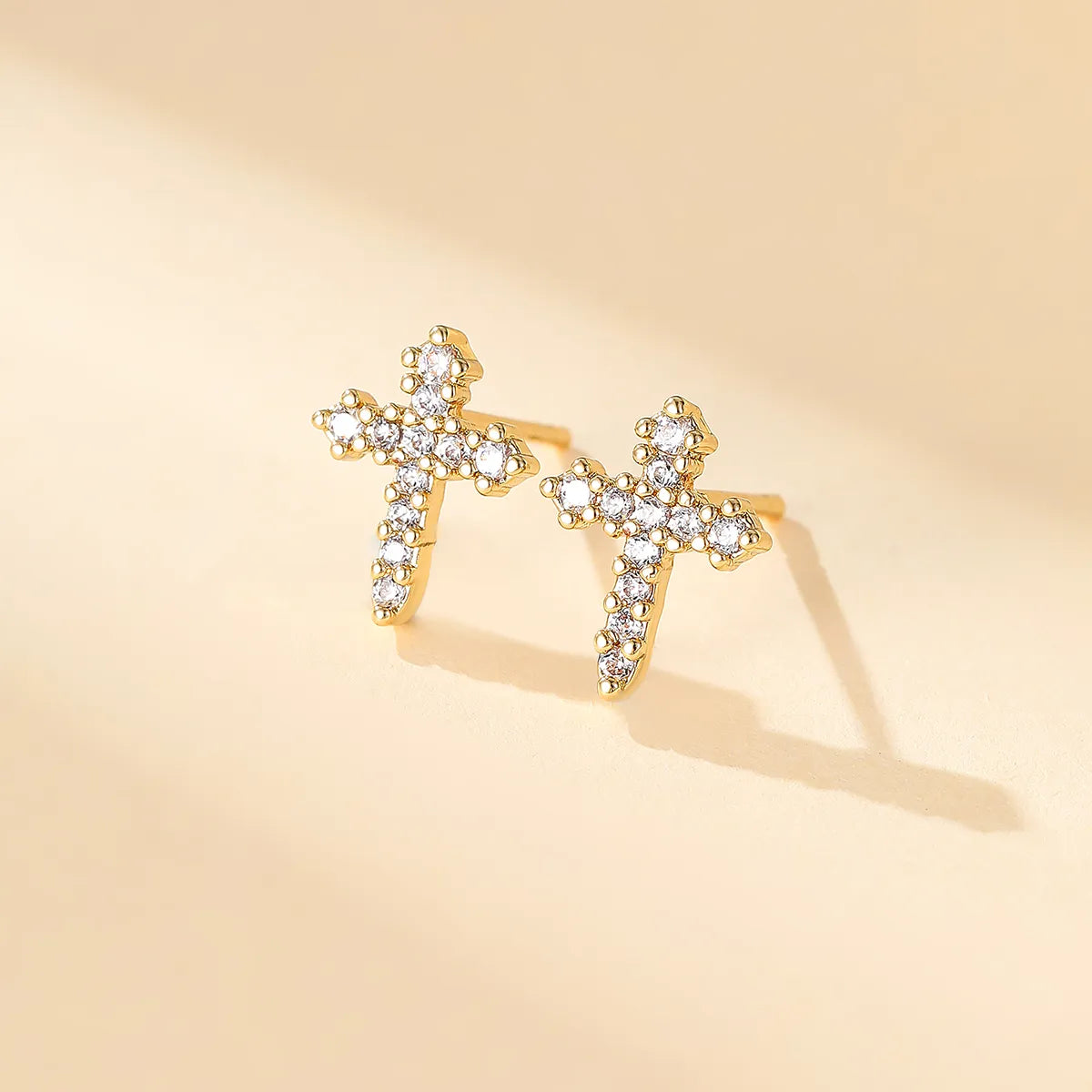 1 Pair Shiny Cross Plating Inlay Copper Zircon 18k Gold Plated Ear Studs