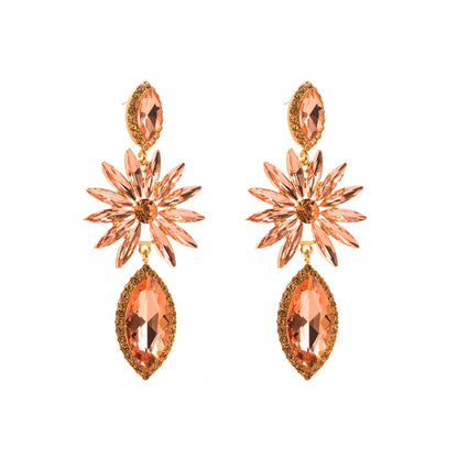 1 Pair Shiny Flower Alloy Plating Inlay Rhinestones Glass Gold Plated Women's Drop Earrings