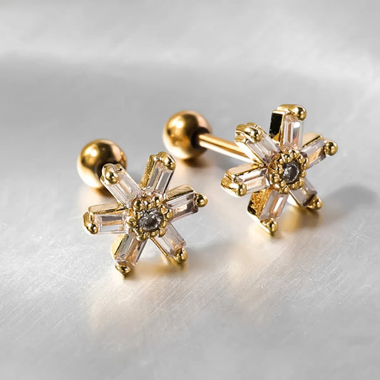 1 Pair Shiny Flower Plating Inlay Stainless Steel Copper Zircon Gold Plated Ear Studs