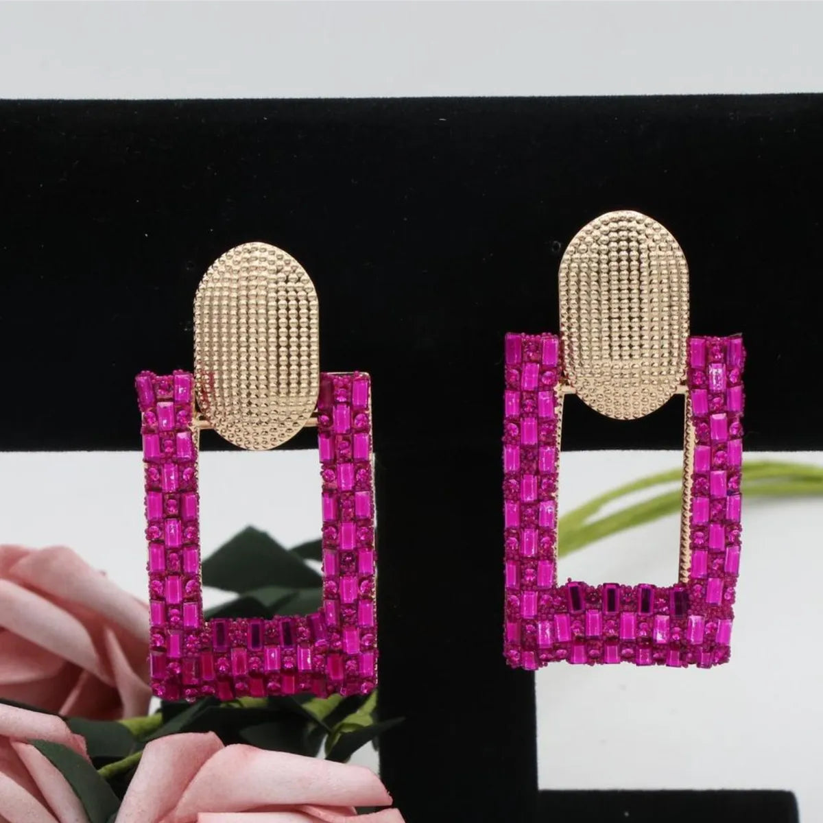 1 Pair Shiny Geometric Hollow Out Inlay Alloy Zircon Drop Earrings