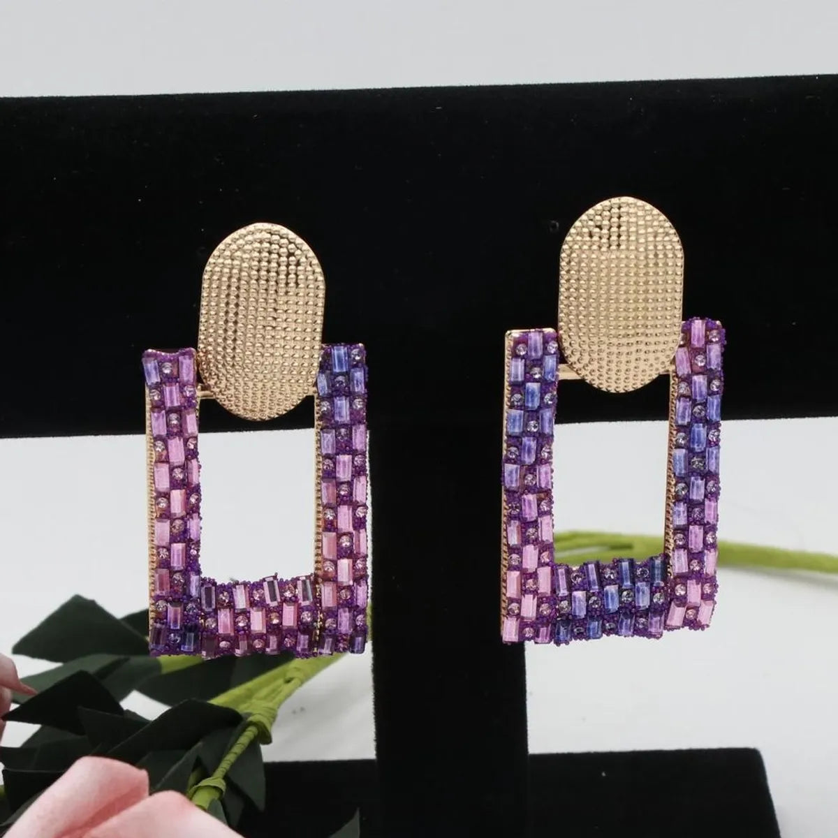 1 Pair Shiny Geometric Hollow Out Inlay Alloy Zircon Drop Earrings