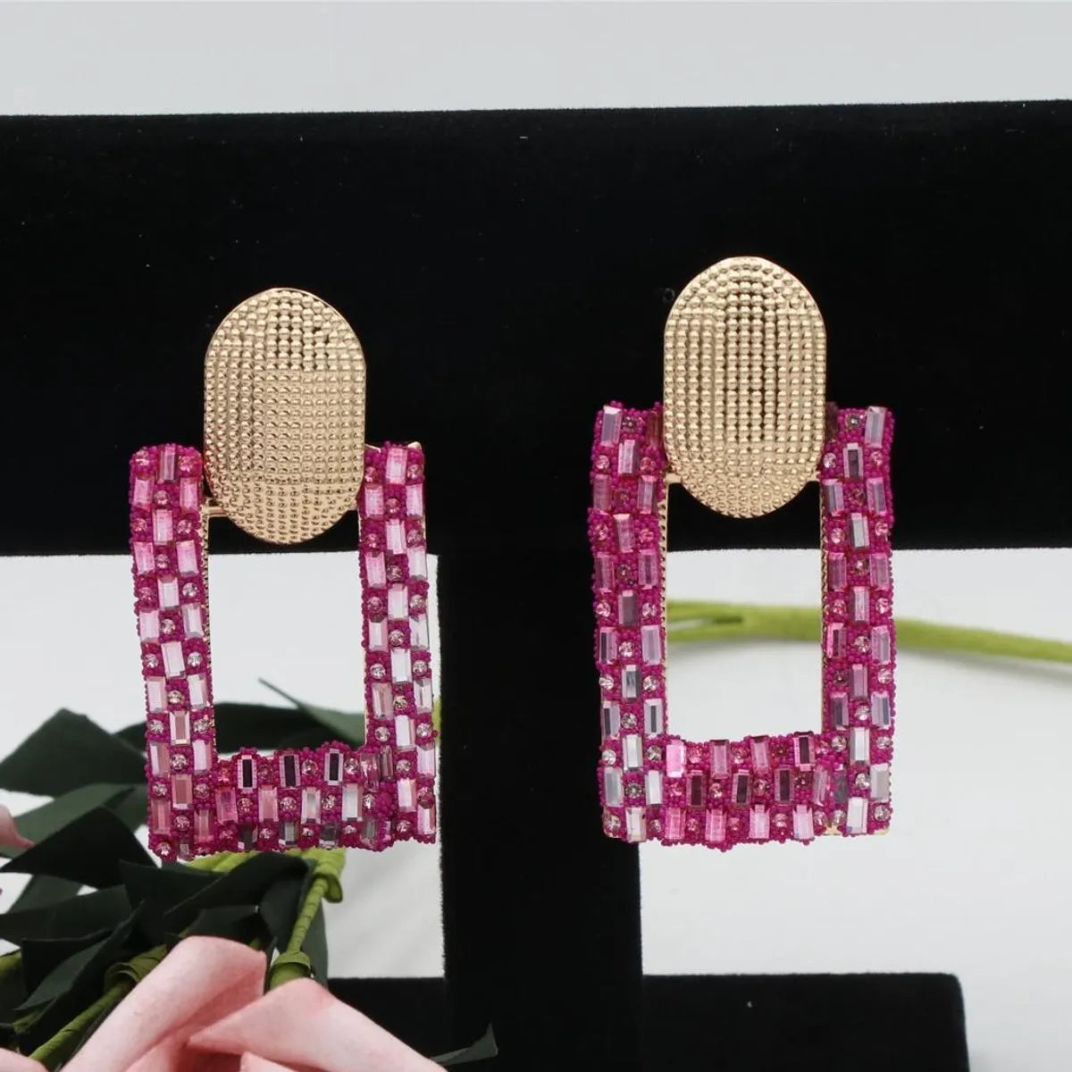 1 Pair Shiny Geometric Hollow Out Inlay Alloy Zircon Drop Earrings