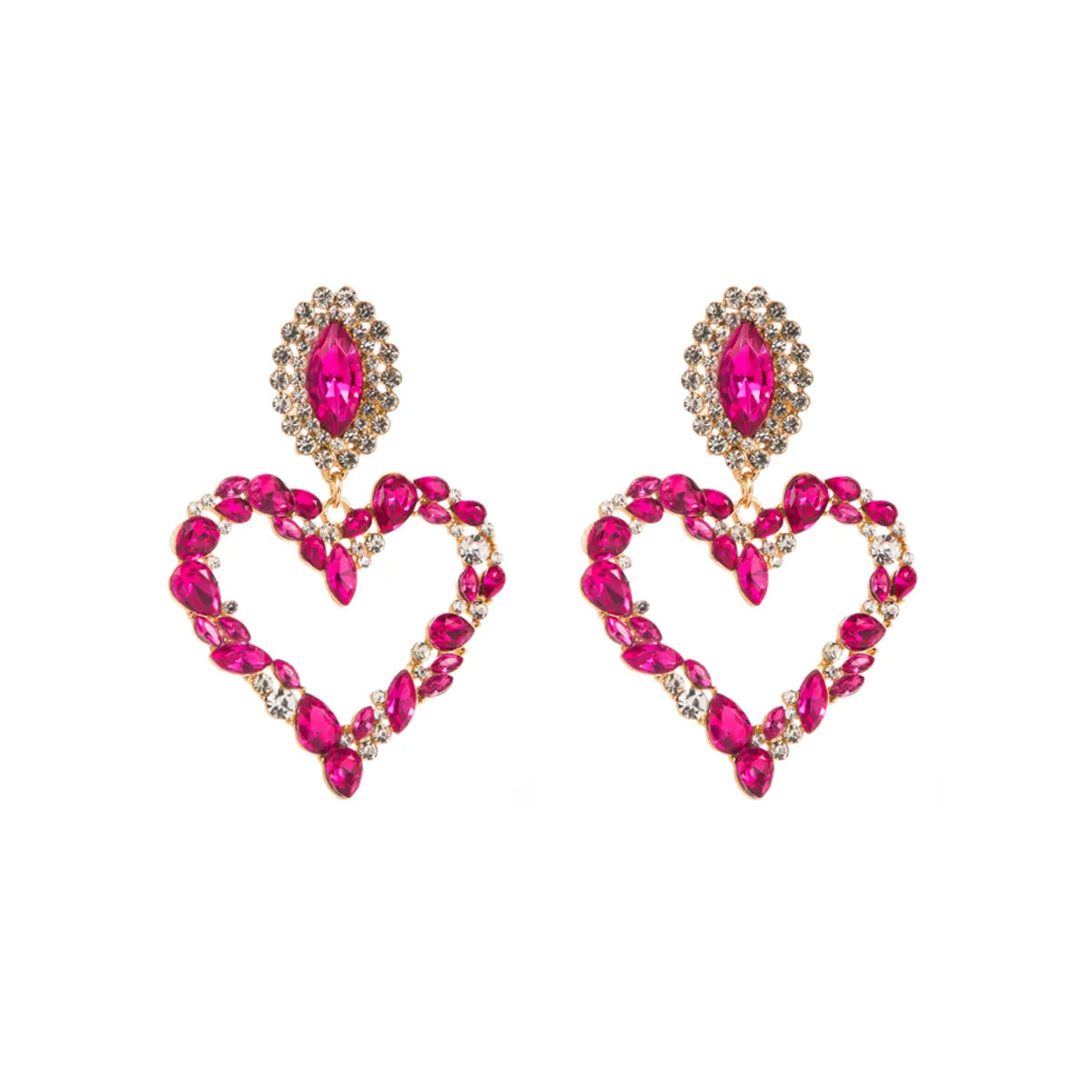 1 Pair Shiny Heart Shape Alloy Plating Inlay Rhinestones Glass Gold Plated Women's Drop Earrings