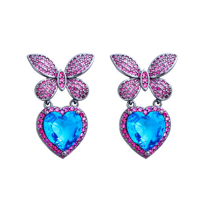 1 Pair Shiny Heart Shape Butterfly Plating Inlay Copper Zircon Gold Plated Rhodium Plated Drop Earrings