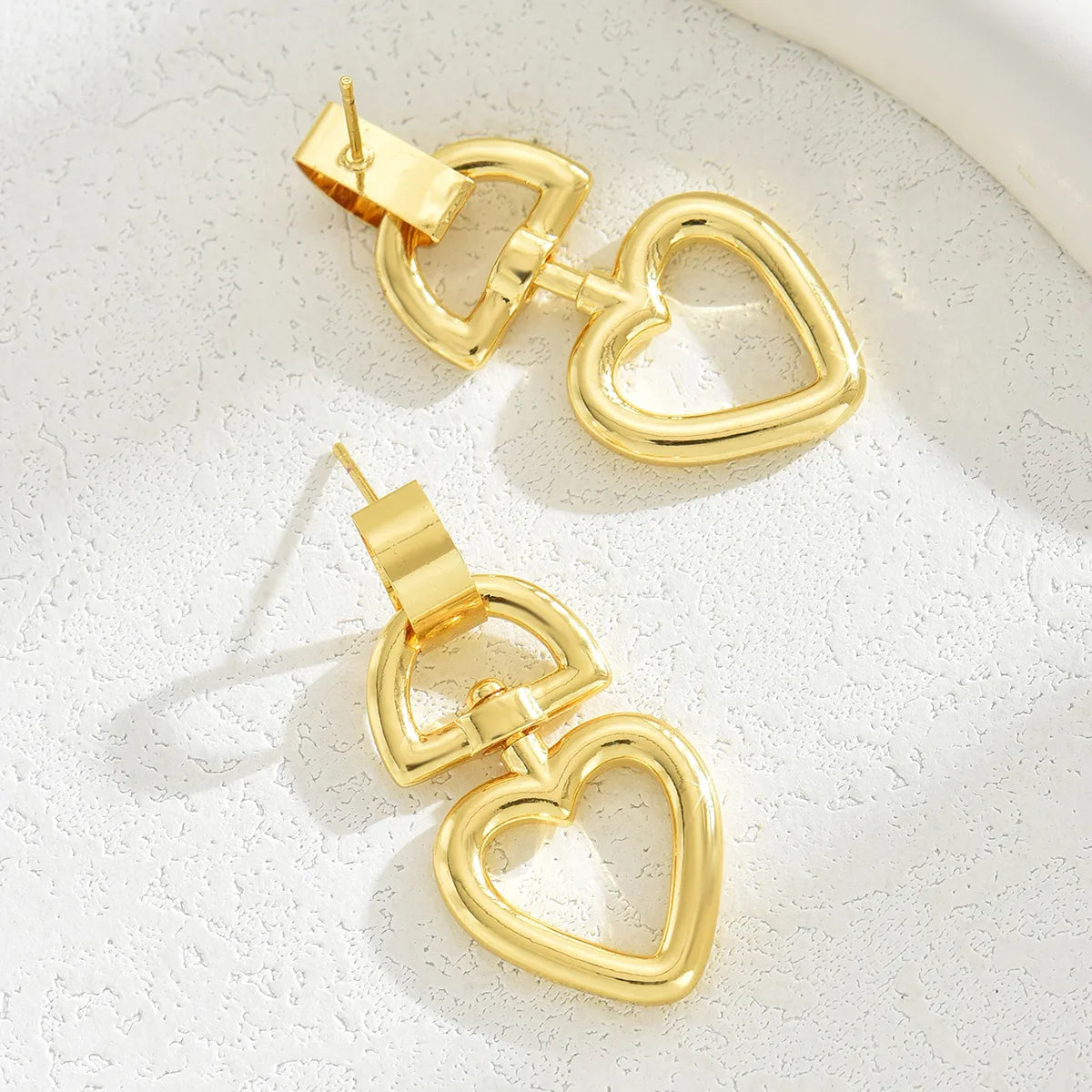 1 Pair Shiny Heart Shape Plating Copper 18K Gold Plated Drop Earrings