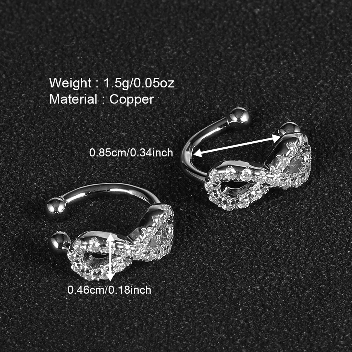 1 Pair Shiny Heart Shape Polishing Plating Inlay Copper Zircon White Gold Plated Ear Cuffs