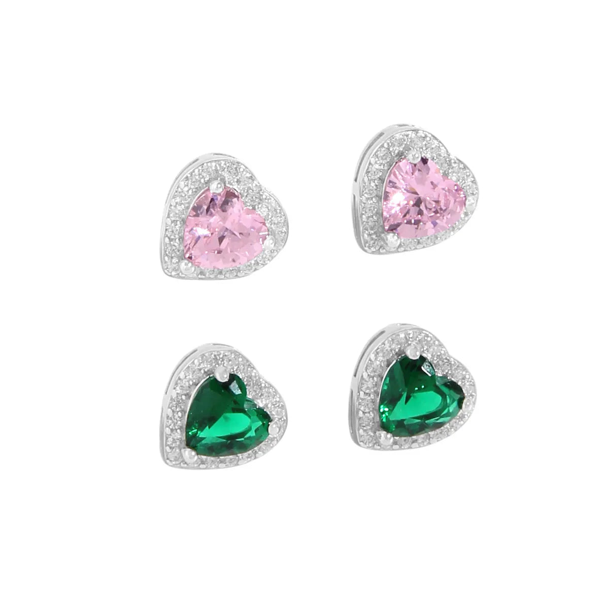 1 Pair Shiny Heart Shape Sterling Silver Plating Inlay Zircon Ear Studs