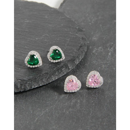 1 Pair Shiny Heart Shape Sterling Silver Plating Inlay Zircon Ear Studs