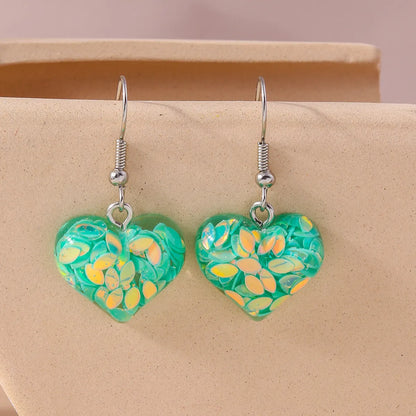 1 Pair Shiny Heart Shape Synthetic Resin Zinc Alloy Drop Earrings