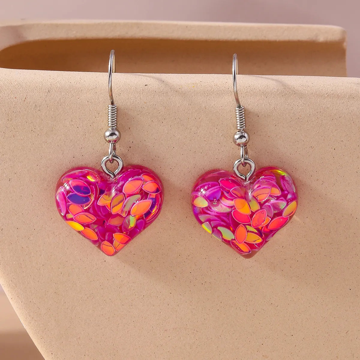 1 Pair Shiny Heart Shape Synthetic Resin Zinc Alloy Drop Earrings