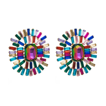 1 Pair Shiny Oval Inlay Alloy Rhinestones Ear Studs