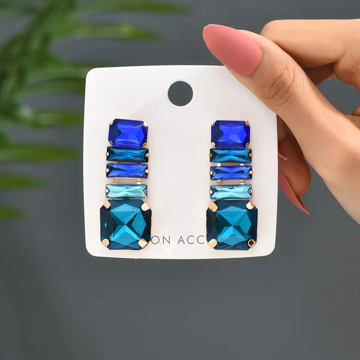 1 Pair Shiny Rectangle Inlay Copper Alloy Glass Drop Earrings