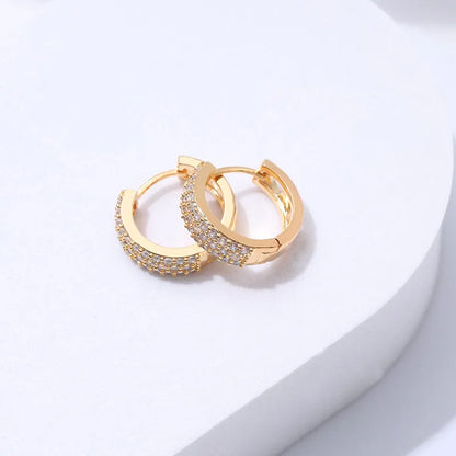 1 Pair Shiny Round Copper Plating Inlay Artificial Rhinestones Gold Plated Silver Plated Hoop Earrings