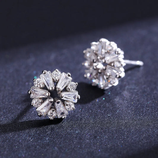 1 Pair Shiny Snowflake Sterling Silver Plating Inlay Zircon Rhodium Plated Ear Studs