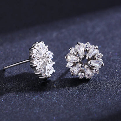 1 Pair Shiny Snowflake Sterling Silver Plating Inlay Zircon Rhodium Plated Ear Studs