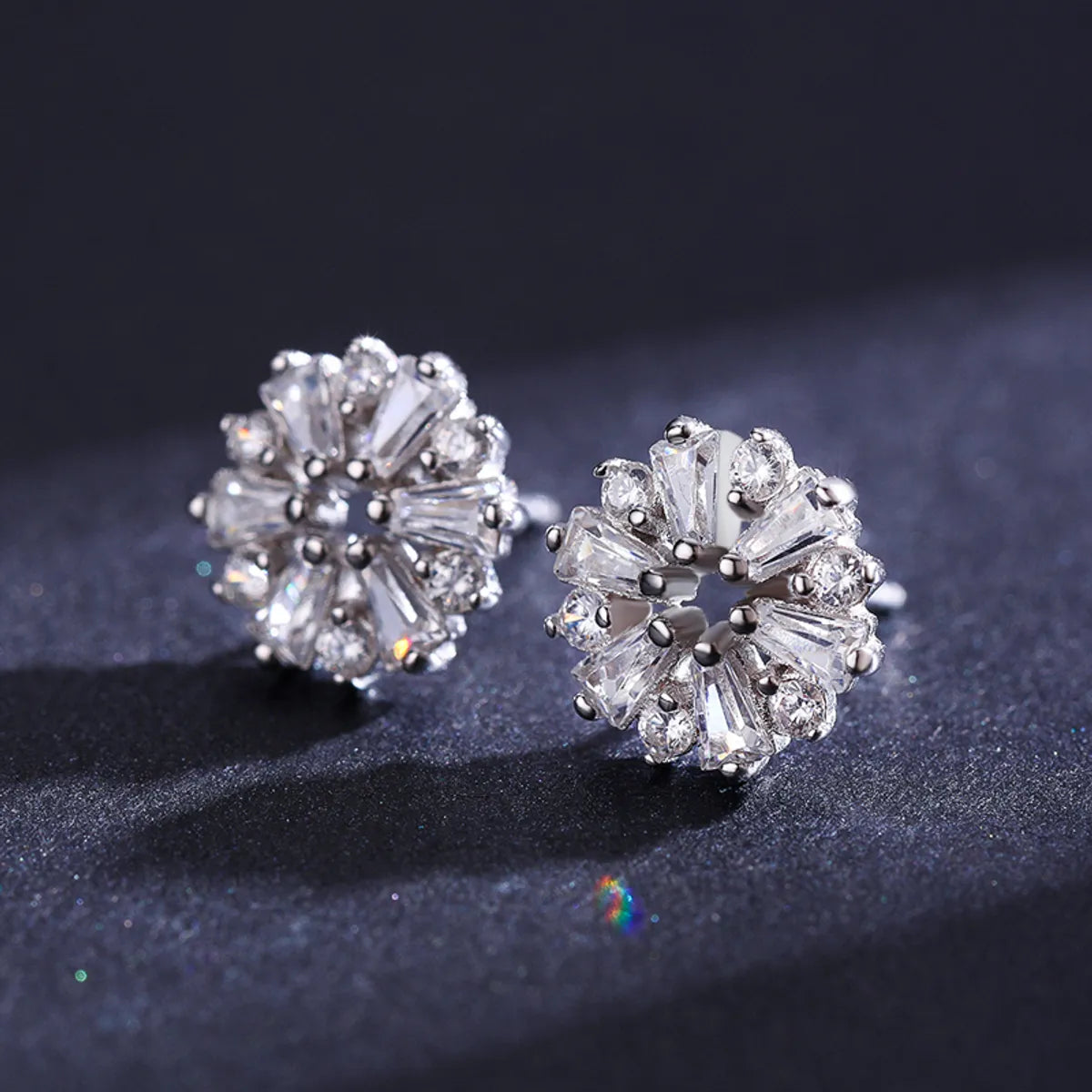 1 Pair Shiny Snowflake Sterling Silver Plating Inlay Zircon Rhodium Plated Ear Studs