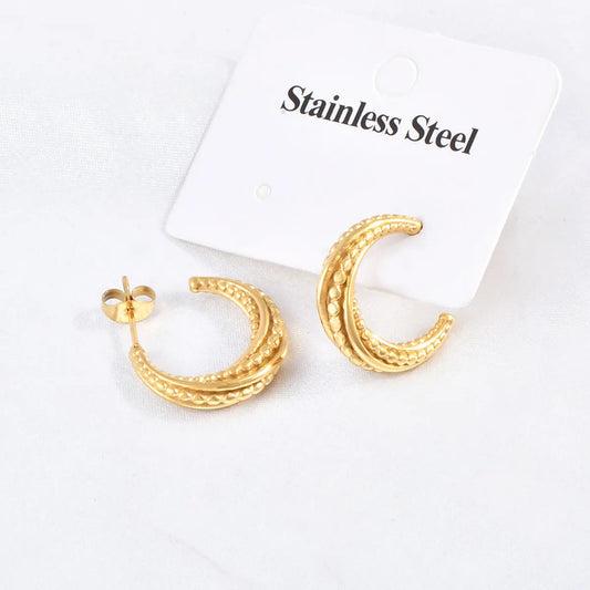 1 Pair Shiny Solid Color Plating 304 Stainless Steel 18K Gold Plated Ear Studs