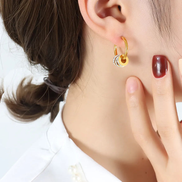 1 Pair Shiny Solid Color Plating Inlay Titanium Steel Artificial Gemstones 18K Gold Plated Earrings