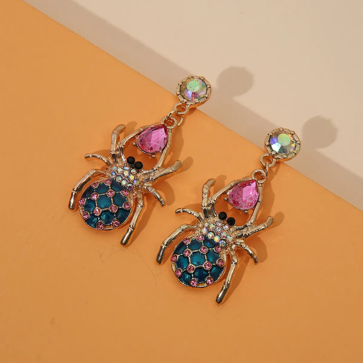 1 Pair Shiny Spider Plating Inlay Alloy Rhinestones Drop Earrings