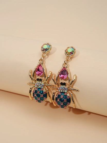 1 Pair Shiny Spider Plating Inlay Alloy Rhinestones Drop Earrings