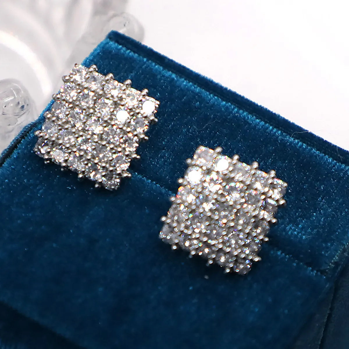 1 Pair Shiny Square Inlay Copper Zircon Ear Studs