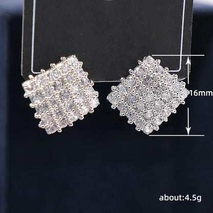 1 Pair Shiny Square Inlay Copper Zircon Ear Studs