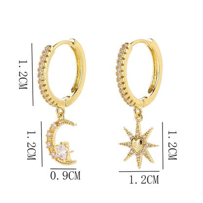 1 Pair Shiny Star Moon Plating Inlay Copper Zircon Gold Plated Silver Plated Drop Earrings