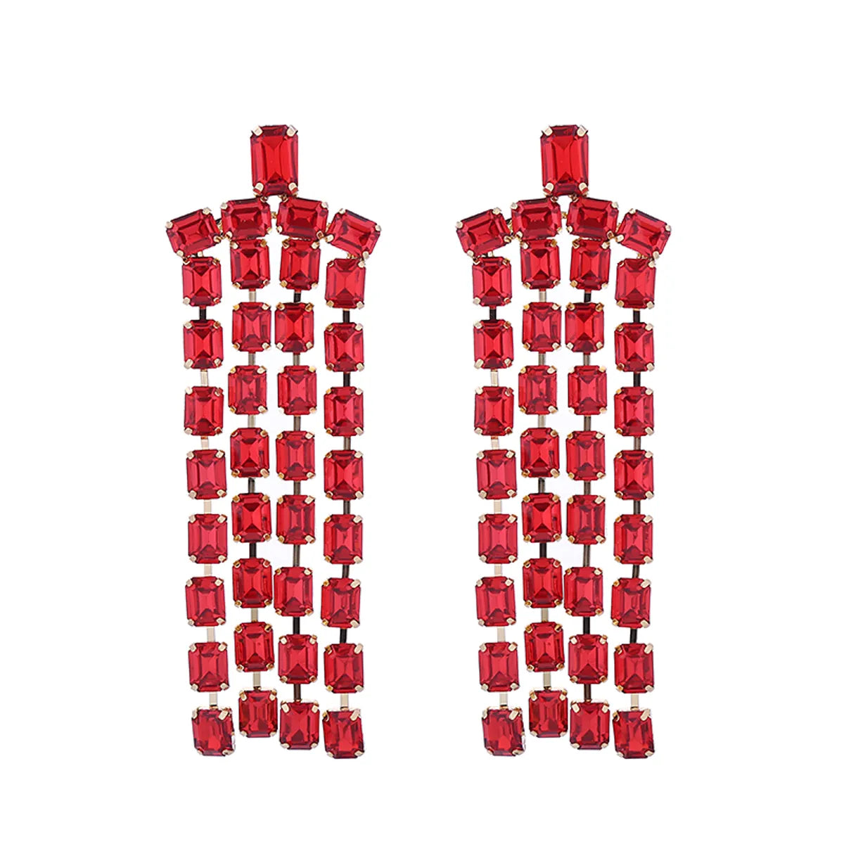 1 Pair Shiny Tassel Inlay Alloy Rhinestones Drop Earrings