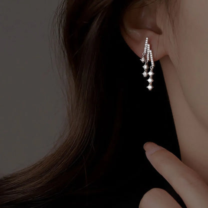 1 Pair Shiny Tassel Plating Inlay Alloy Rhinestones Drop Earrings