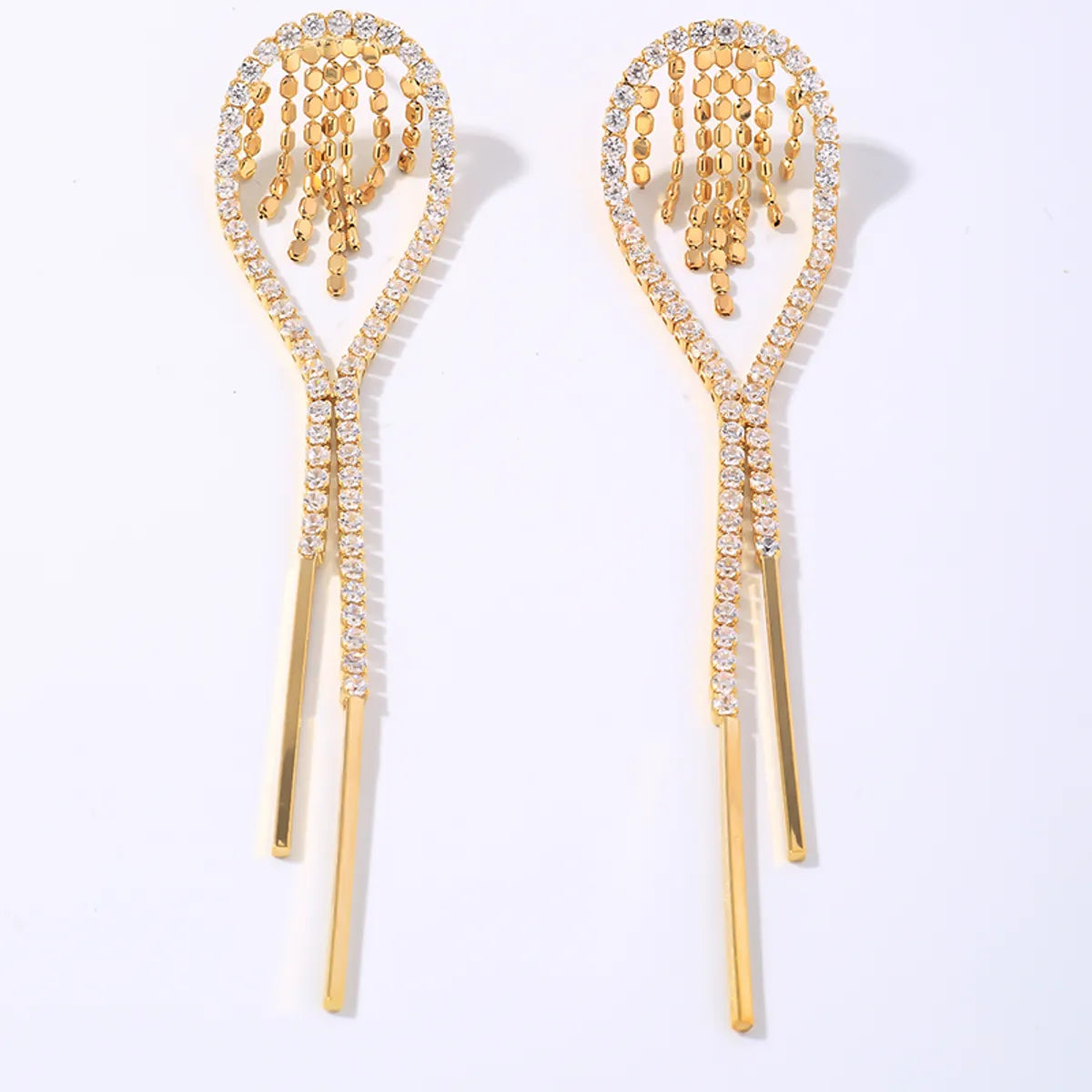 1 Pair Shiny Tassel Plating Inlay Copper Zircon White Gold Plated Gold Plated Drop Earrings