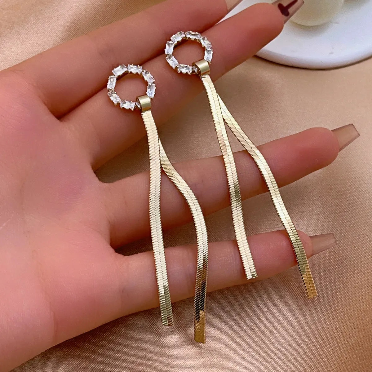 1 Pair Shiny Tassel Plating Inlay Copper Zircon White Gold Plated Gold Plated Drop Earrings