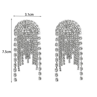 1 Pair Shiny Tassel Rhinestone Inlay Crystal Silver Plated Women's Drop Earrings