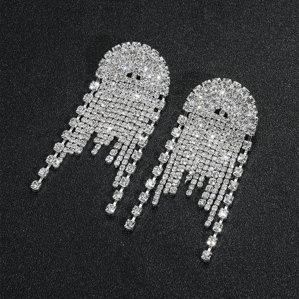 1 Pair Shiny Tassel Rhinestone Inlay Crystal Silver Plated Women's Drop Earrings