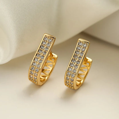 1 Pair Shiny U Shape Round Plating Inlay Copper Zircon 18k Gold Plated Hoop Earrings