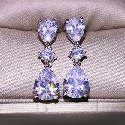 1 Pair Shiny Water Droplets Plating Inlay Copper Zircon Drop Earrings