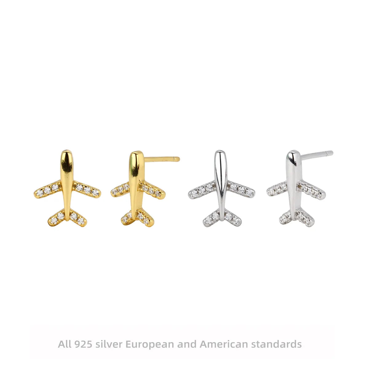 1 Pair Simple Style Airplane Plating Inlay Sterling Silver Zircon Ear Studs