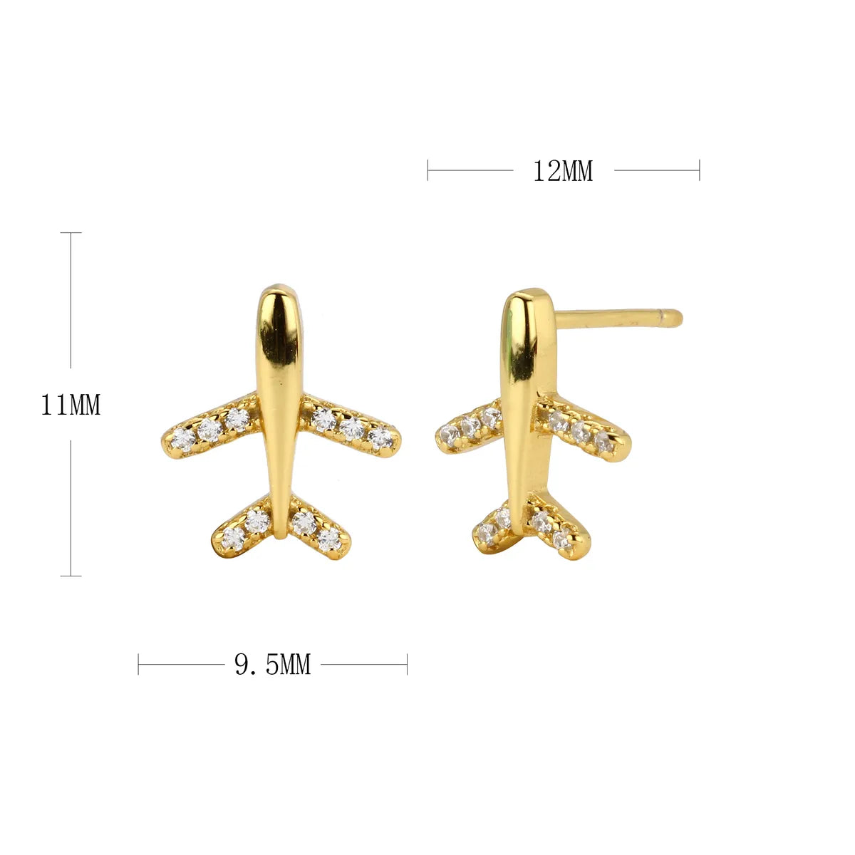 1 Pair Simple Style Airplane Plating Inlay Sterling Silver Zircon Ear Studs