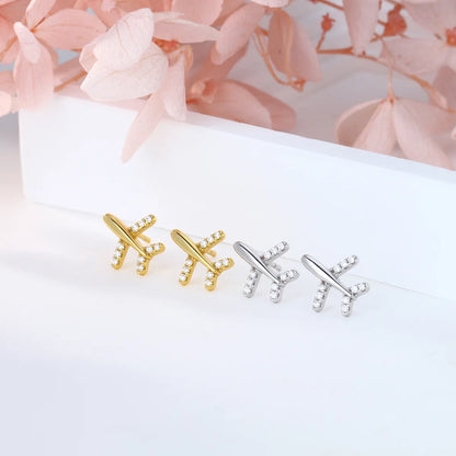 1 Pair Simple Style Airplane Plating Inlay Sterling Silver Zircon Ear Studs