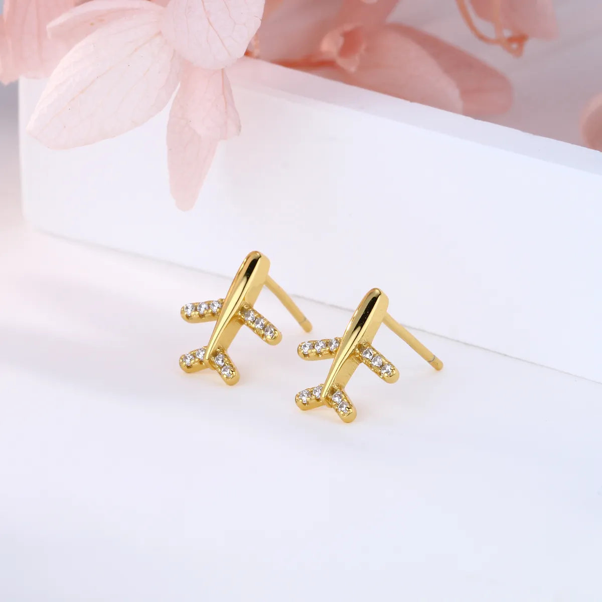 1 Pair Simple Style Airplane Plating Inlay Sterling Silver Zircon Ear Studs