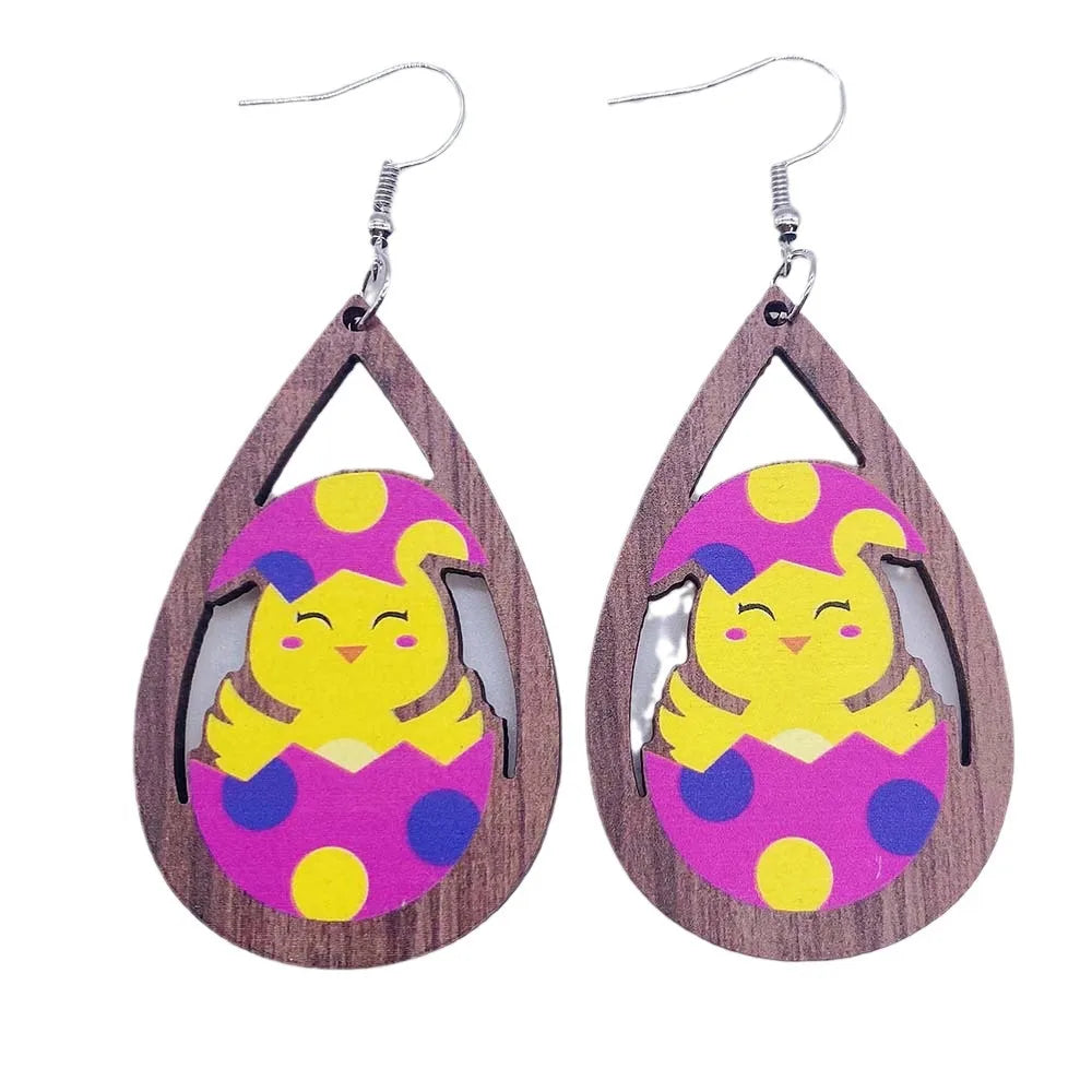 1 Pair Simple Style Animal Cartoon Character Water Droplets Wood Drop Earrings