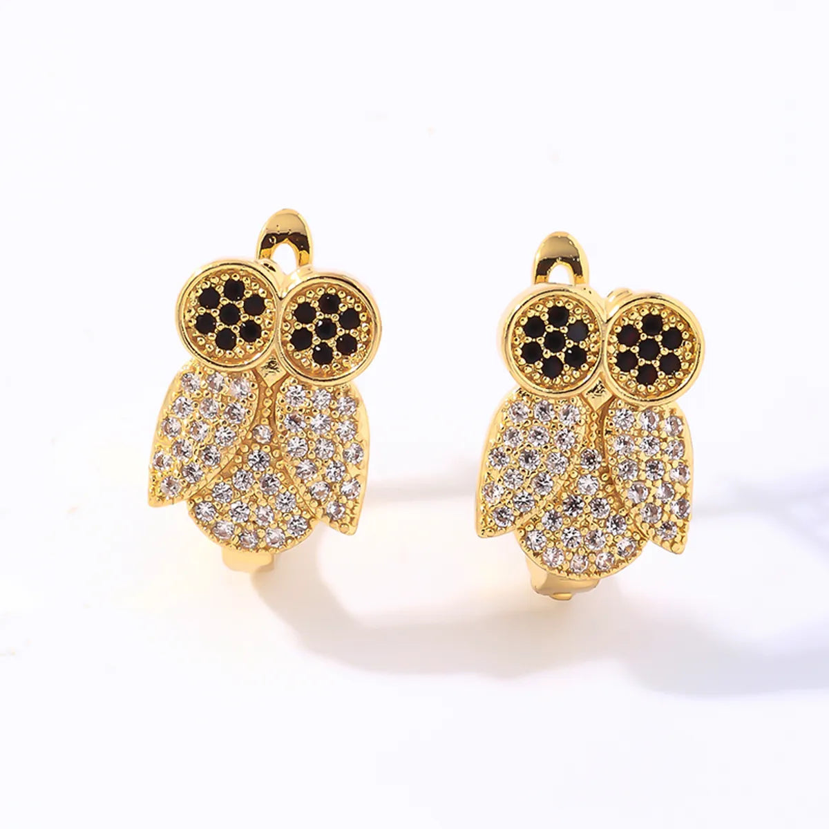 1 Pair Simple Style Animal Owl Plating Inlay Copper Rhinestones Ear Clip