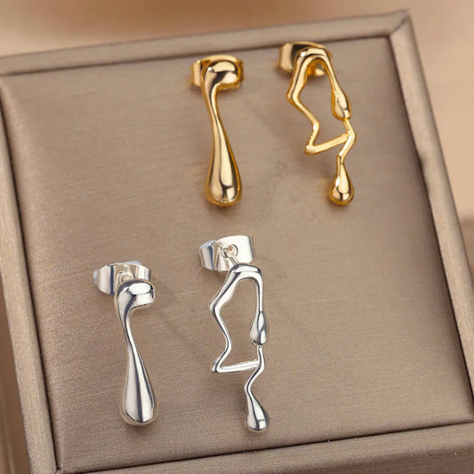 1 Pair Simple Style Artistic Flame Asymmetrical Plating Copper 18k Gold Plated Drop Earrings