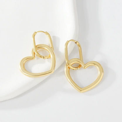 1 Pair Simple Style Artistic Heart Shape Stainless Steel Drop Earrings