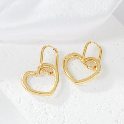 1 Pair Simple Style Artistic Heart Shape Stainless Steel Drop Earrings