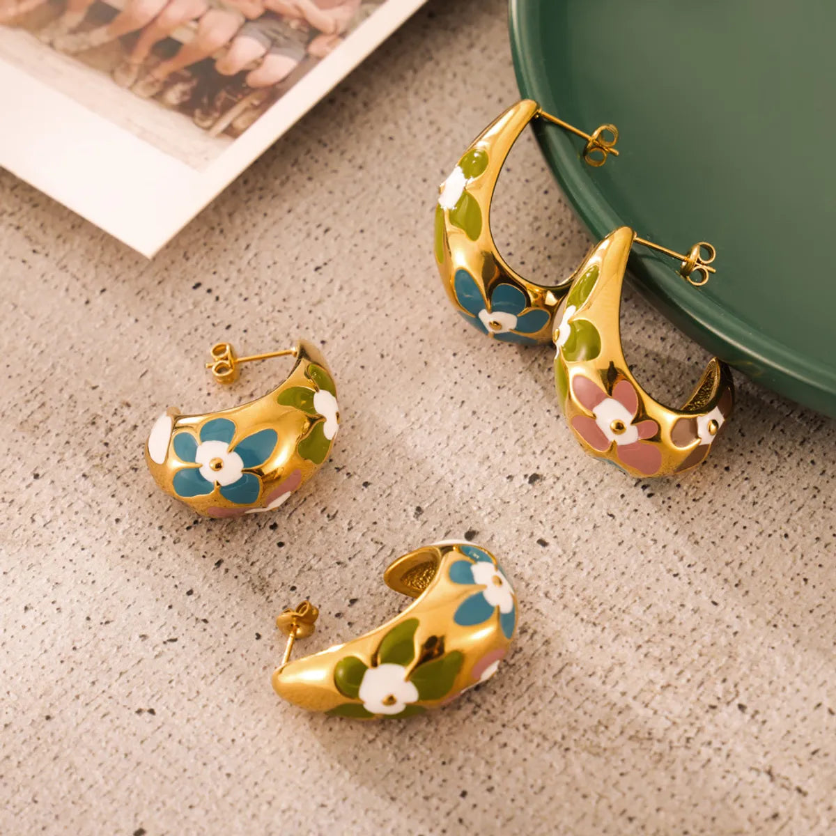 1 Pair Simple Style Artistic Korean Style Water Droplets Flower Petal Enamel Plating 304 Stainless Steel 18K Gold Plated Ear Studs