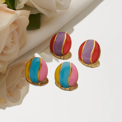 1 Pair Simple Style Artistic Round Color Block Enamel 304 Stainless Steel 18K Gold Plated Ear Studs