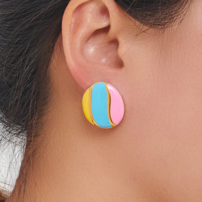 1 Pair Simple Style Artistic Round Color Block Enamel 304 Stainless Steel 18K Gold Plated Ear Studs