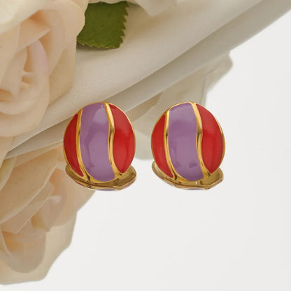 1 Pair Simple Style Artistic Round Color Block Enamel 304 Stainless Steel 18K Gold Plated Ear Studs